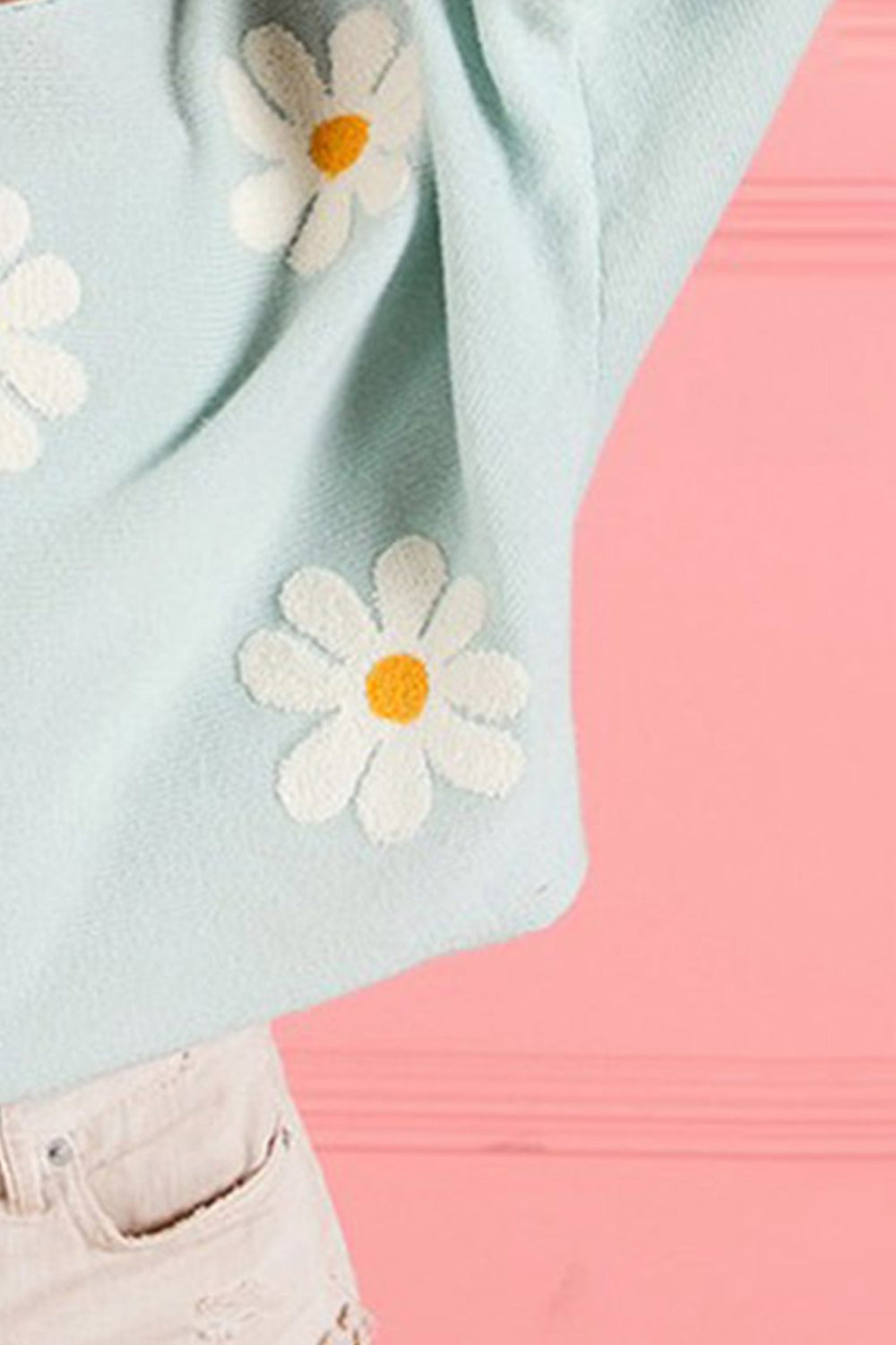 Flower Pattern Long Sleeve Sweater BLUE ZONE PLANET