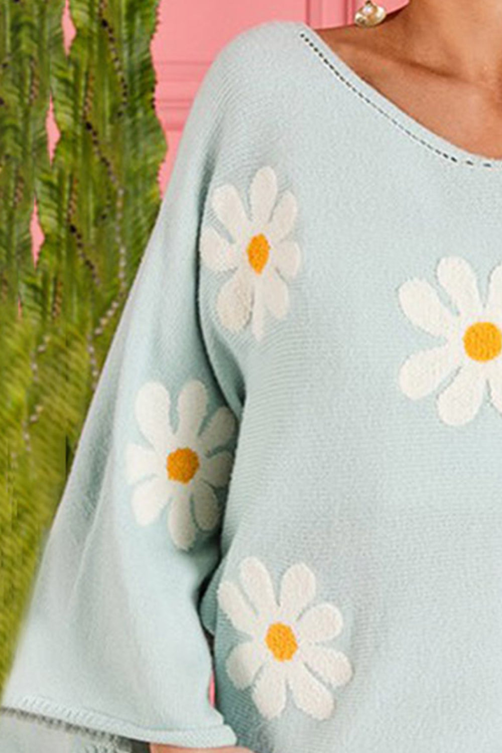 Flower Pattern Long Sleeve Sweater BLUE ZONE PLANET