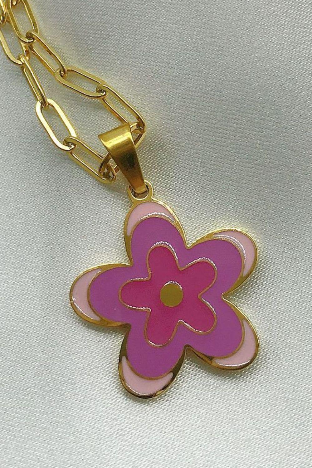 Flower Pendant Stainless Steel Necklace BLUE ZONE PLANET