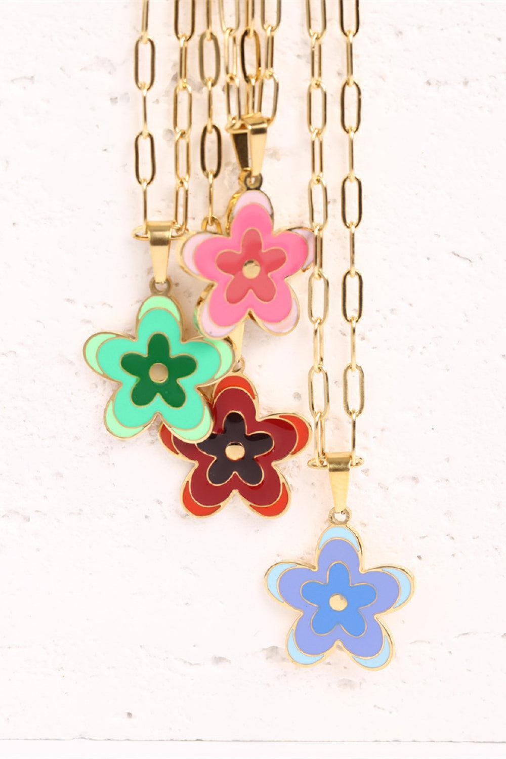 Flower Pendant Stainless Steel Necklace BLUE ZONE PLANET