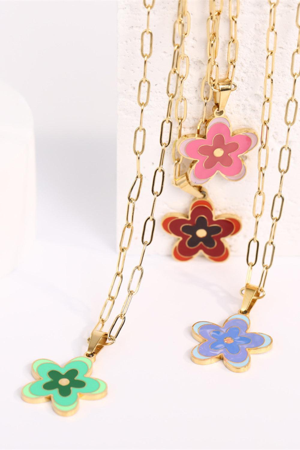Flower Pendant Stainless Steel Necklace BLUE ZONE PLANET