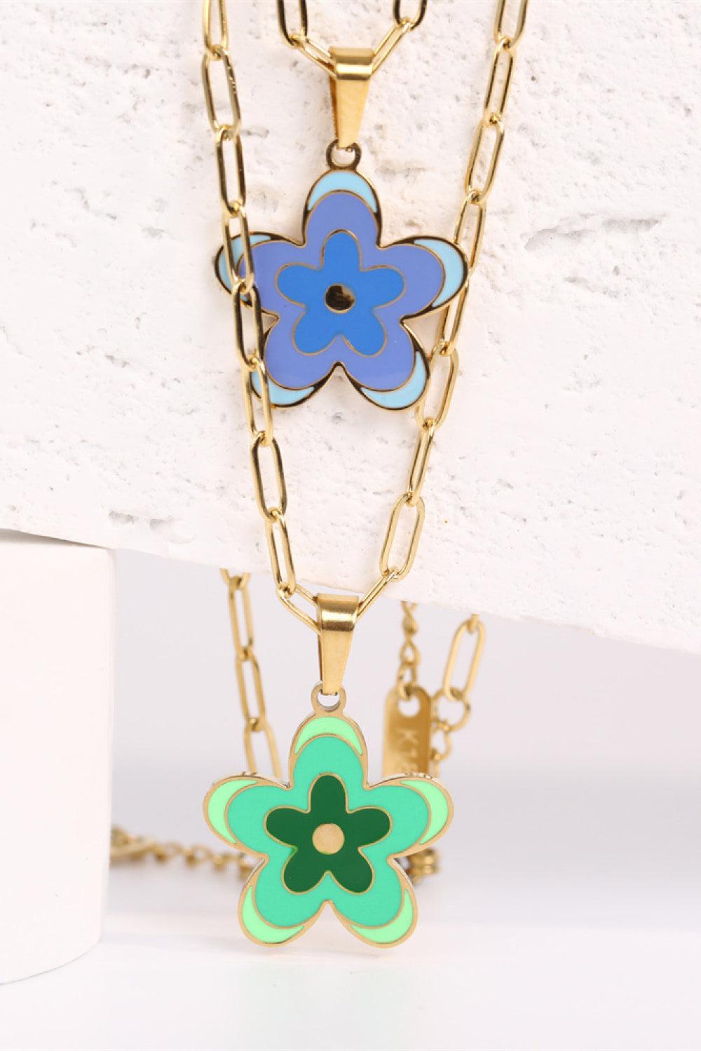 Flower Pendant Stainless Steel Necklace BLUE ZONE PLANET