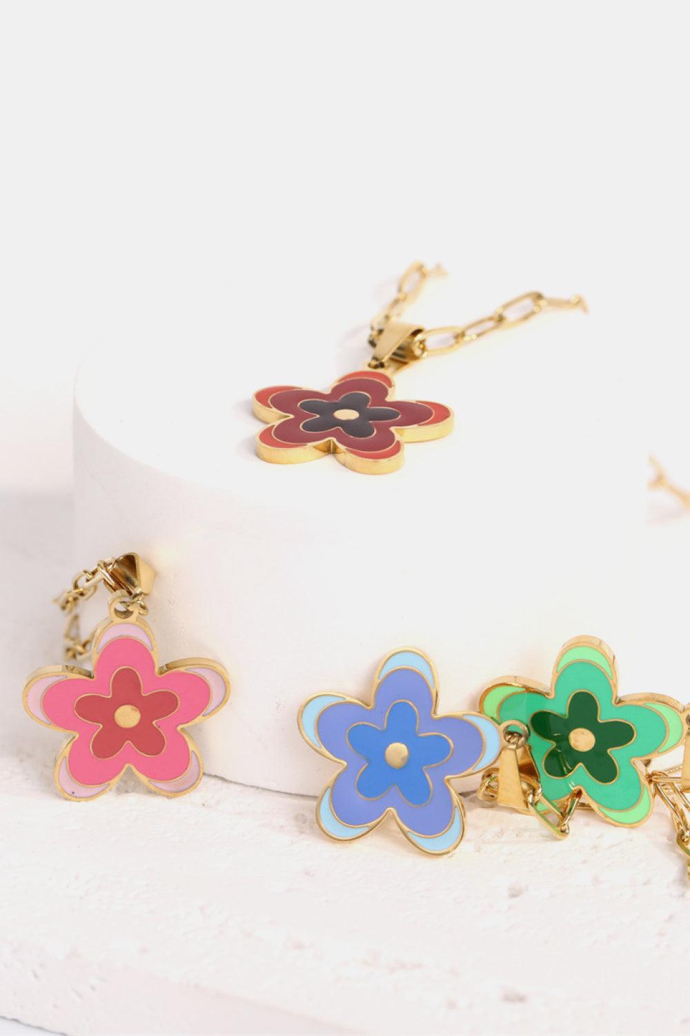 Flower Pendant Stainless Steel Necklace BLUE ZONE PLANET