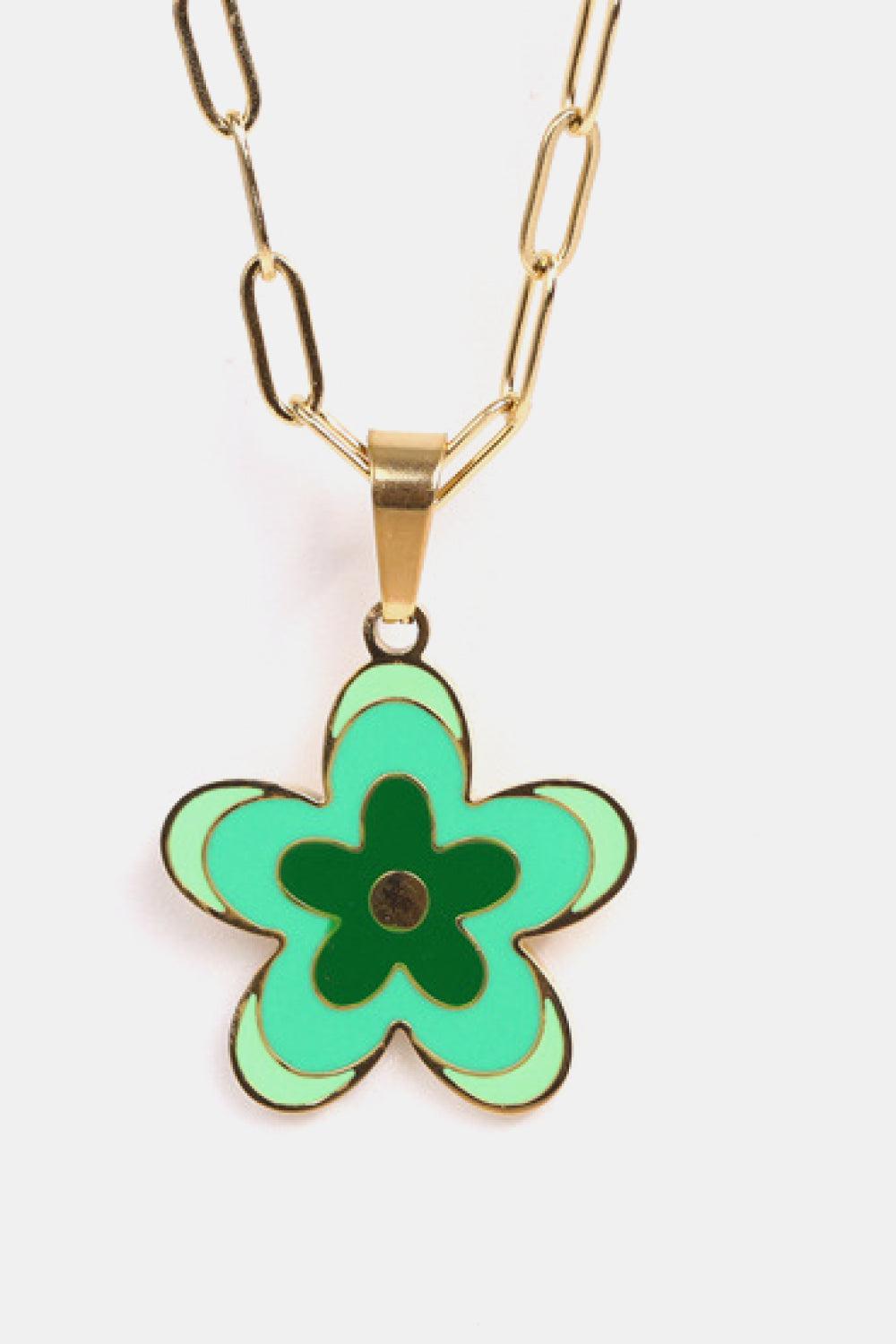 Flower Pendant Stainless Steel Necklace BLUE ZONE PLANET