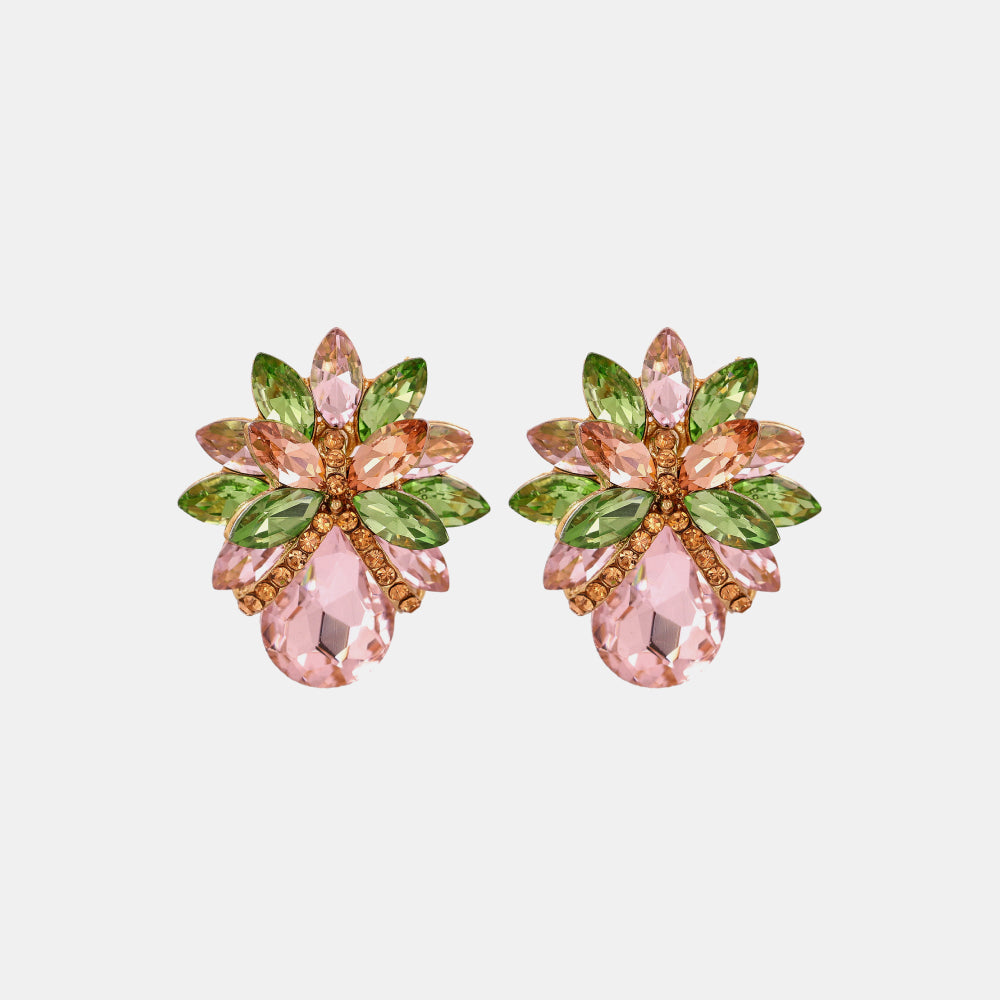 Flower Shape Glass Stone Stud Earrings BLUE ZONE PLANET