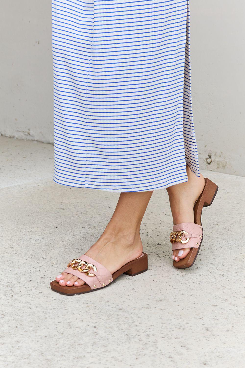 Forever Link Square Toe Chain Detail Clog Sandal in Blush BLUE ZONE PLANET