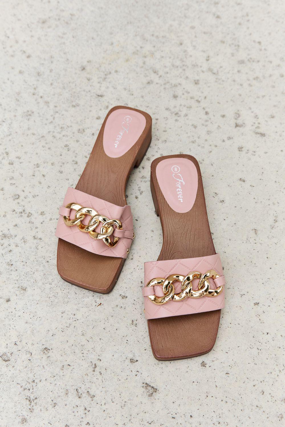 Forever Link Square Toe Chain Detail Clog Sandal in Blush BLUE ZONE PLANET
