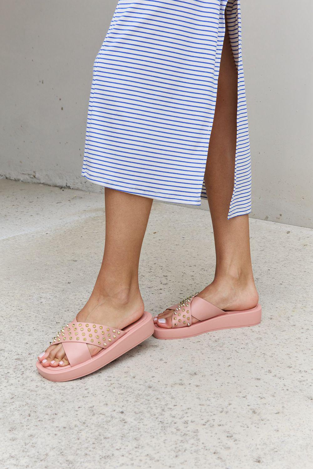Forever Link Studded Cross Strap Sandals in Blush BLUE ZONE PLANET