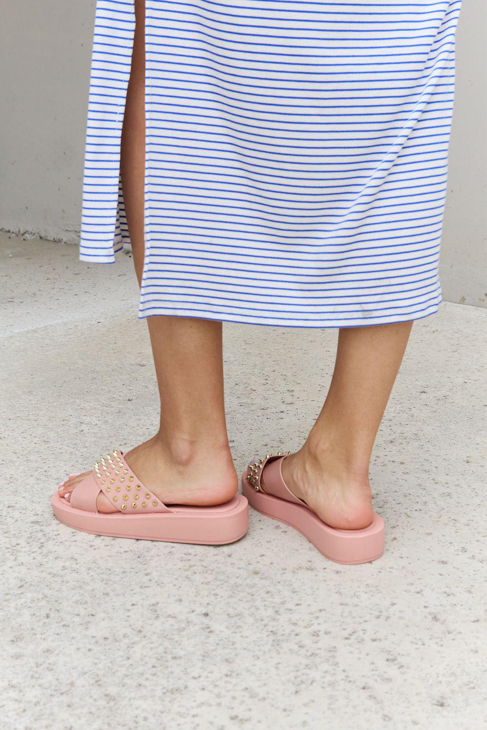 Forever Link Studded Cross Strap Sandals in Blush BLUE ZONE PLANET