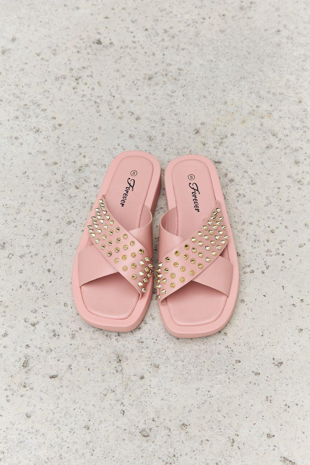 Forever Link Studded Cross Strap Sandals in Blush BLUE ZONE PLANET