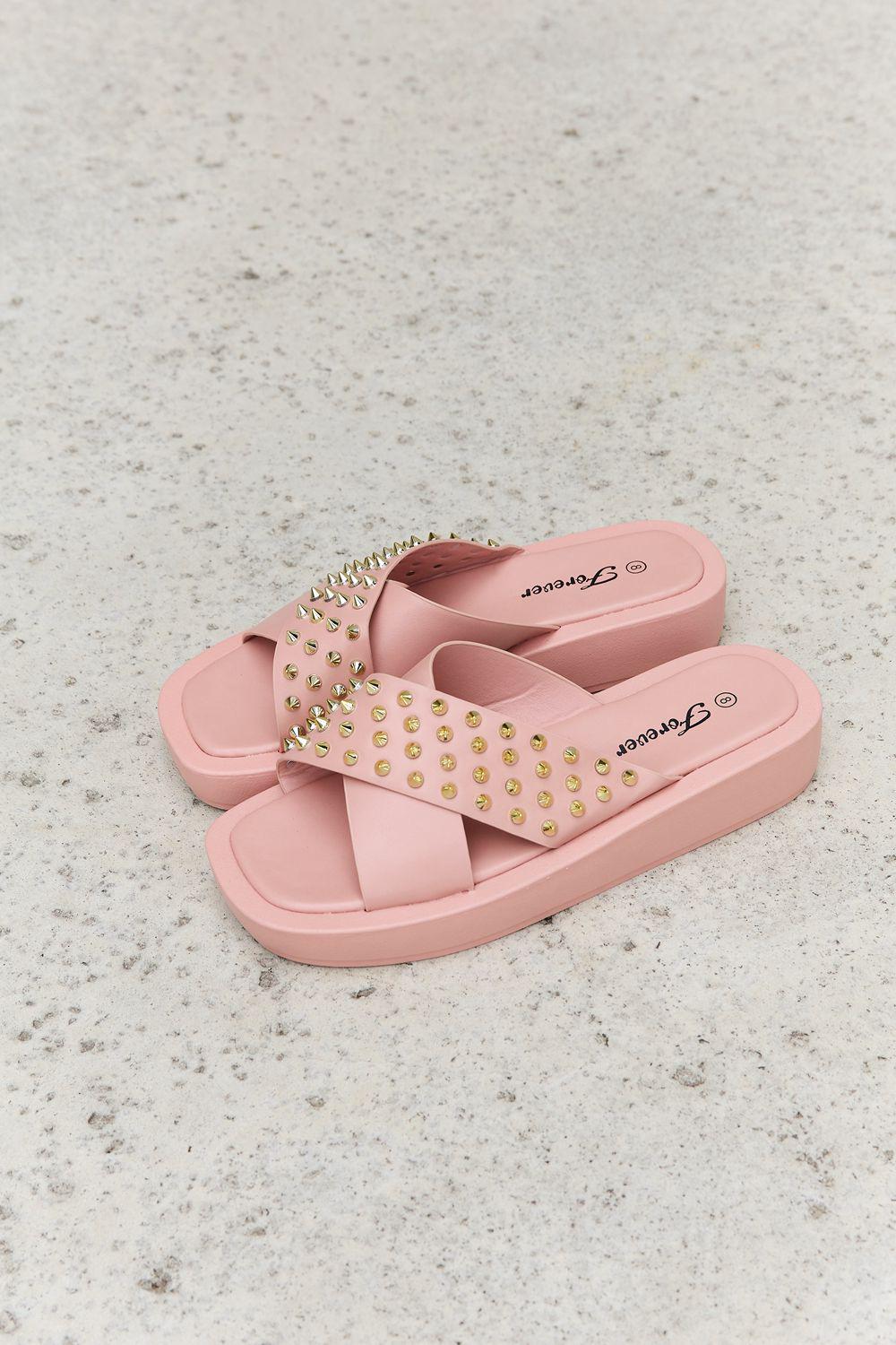 Forever Link Studded Cross Strap Sandals in Blush BLUE ZONE PLANET