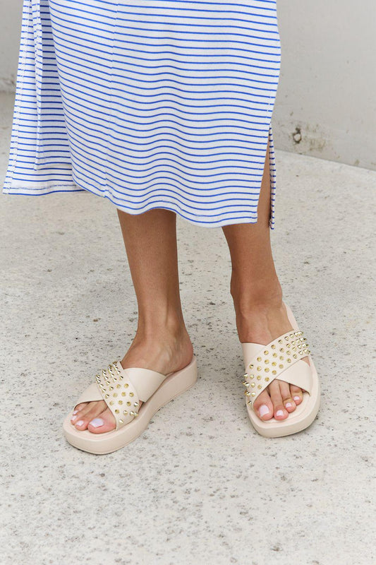 Forever Link Studded Cross Strap Sandals in Cream BLUE ZONE PLANET