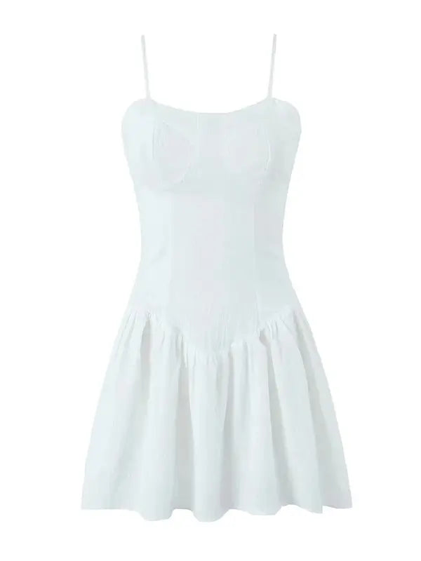 French slim waisted short spaghetti strap solid color dress BLUE ZONE PLANET