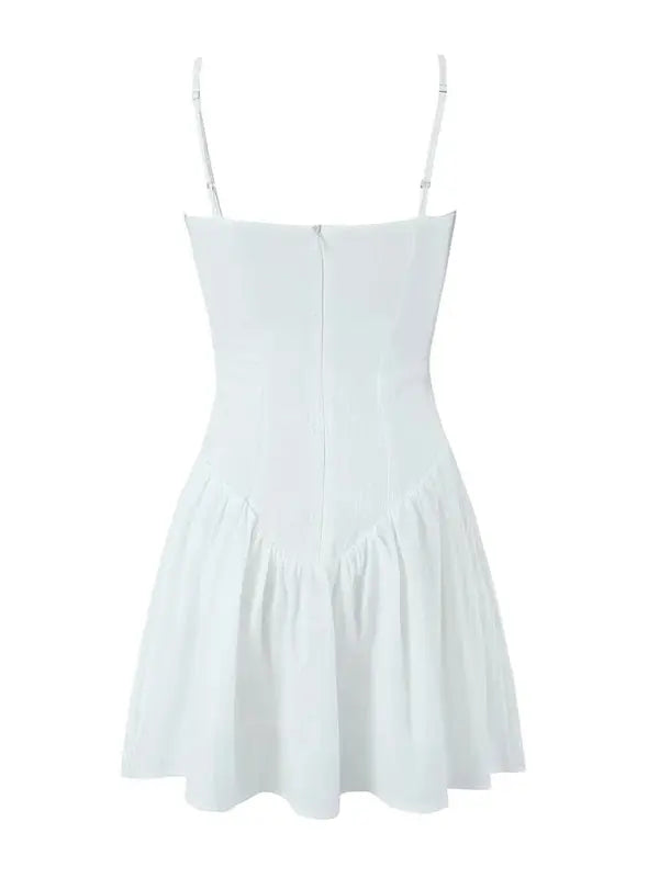 French slim waisted short spaghetti strap solid color dress BLUE ZONE PLANET