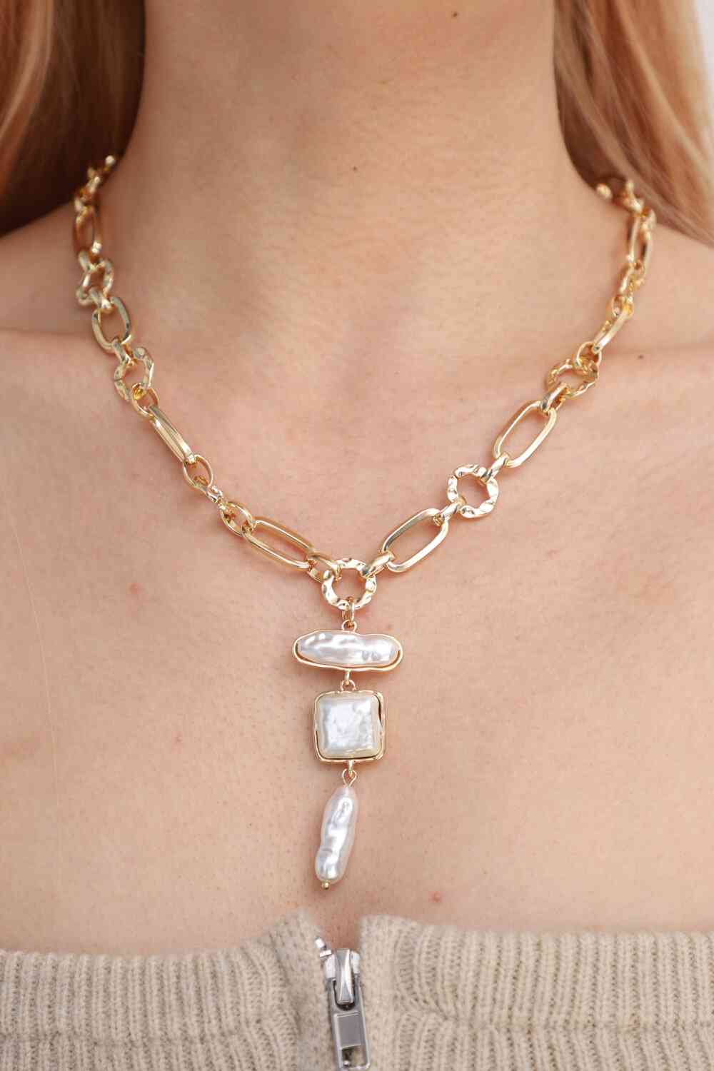 Freshwater Pearl Chunky Chain Necklace BLUE ZONE PLANET