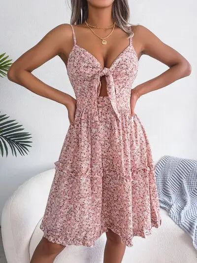 Frill Ditsy Floral Spaghetti Strap Mini Dress BLUE ZONE PLANET