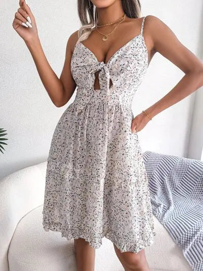 Frill Ditsy Floral Spaghetti Strap Mini Dress BLUE ZONE PLANET