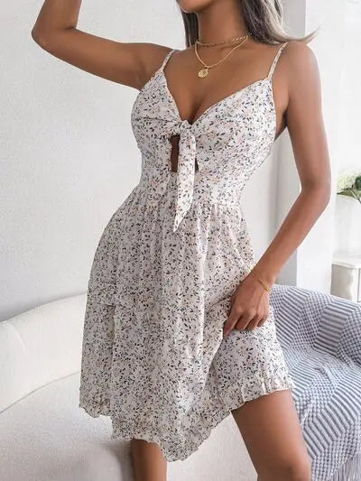 Frill Ditsy Floral Spaghetti Strap Mini Dress BLUE ZONE PLANET