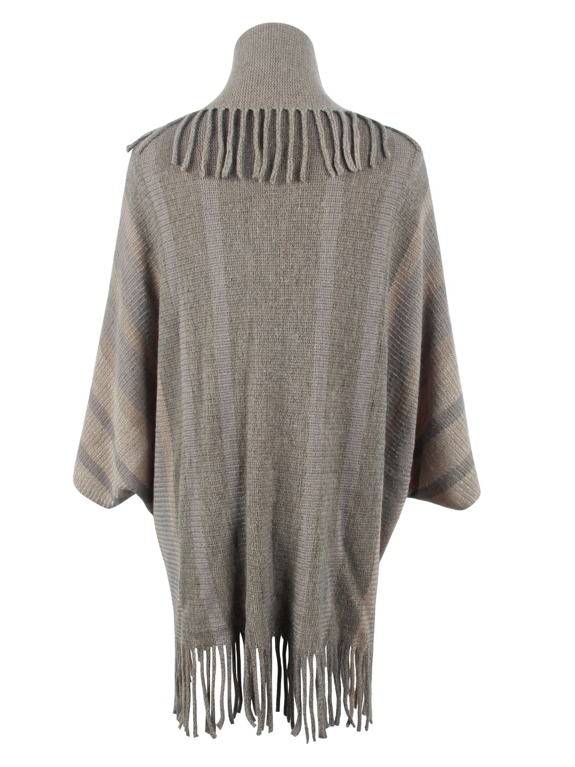 Fringe Detail Open Front Poncho BLUE ZONE PLANET