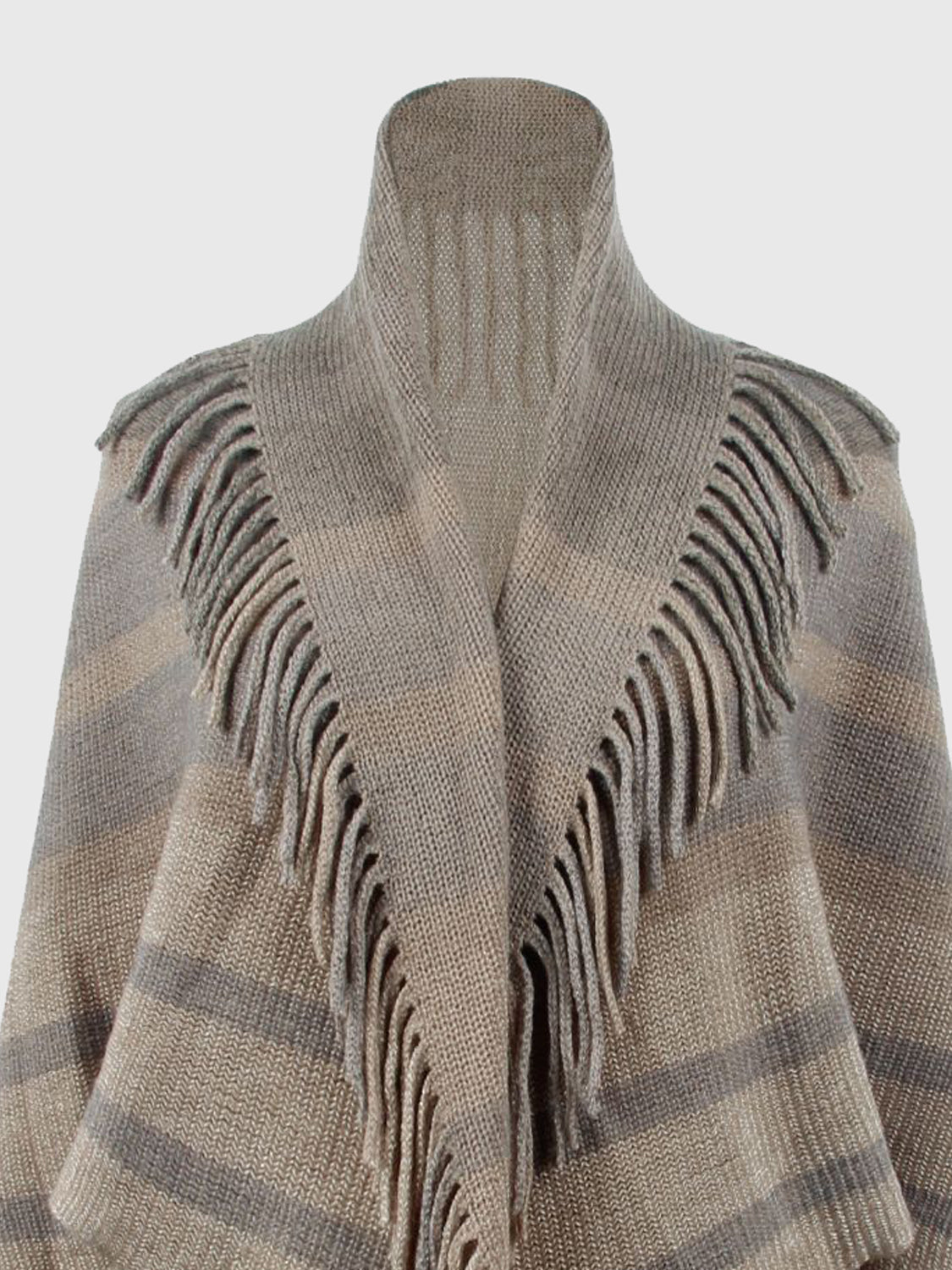 Fringe Detail Open Front Poncho BLUE ZONE PLANET