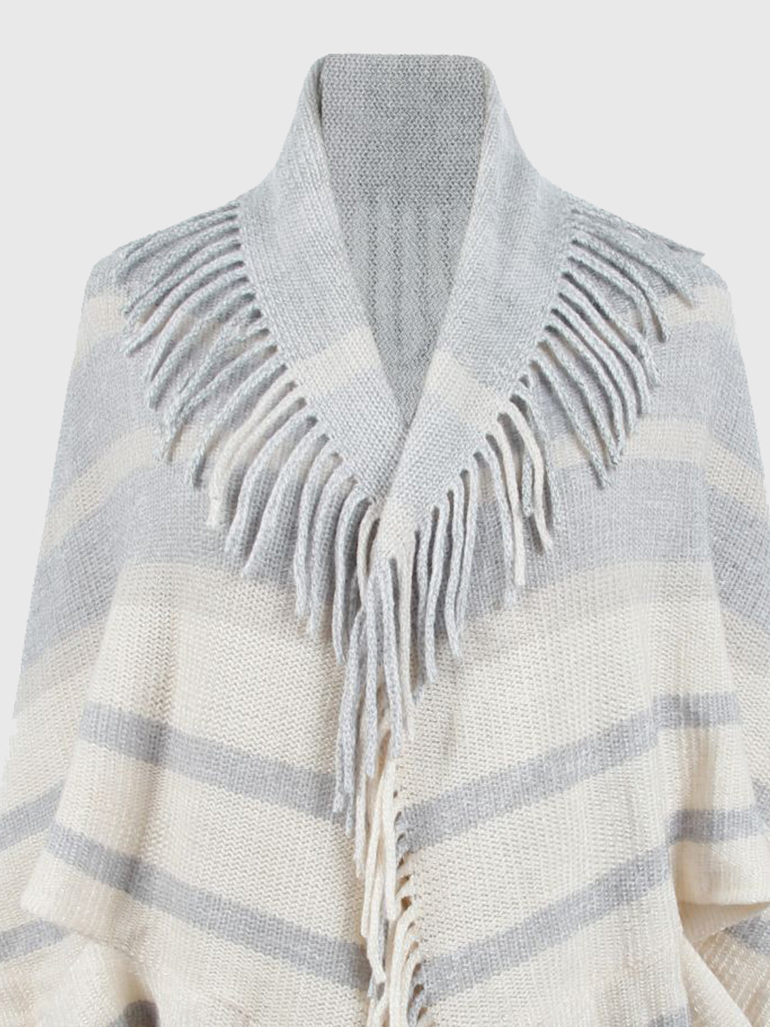 Fringe Detail Open Front Poncho BLUE ZONE PLANET