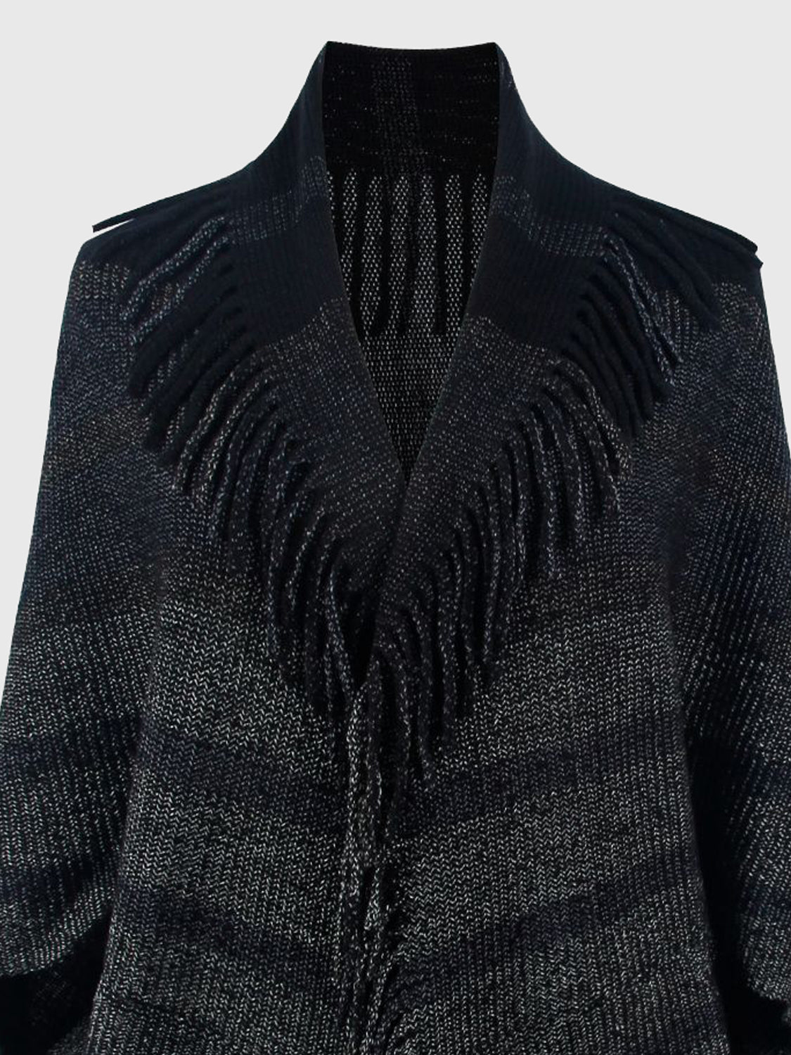 Fringe Detail Open Front Poncho BLUE ZONE PLANET