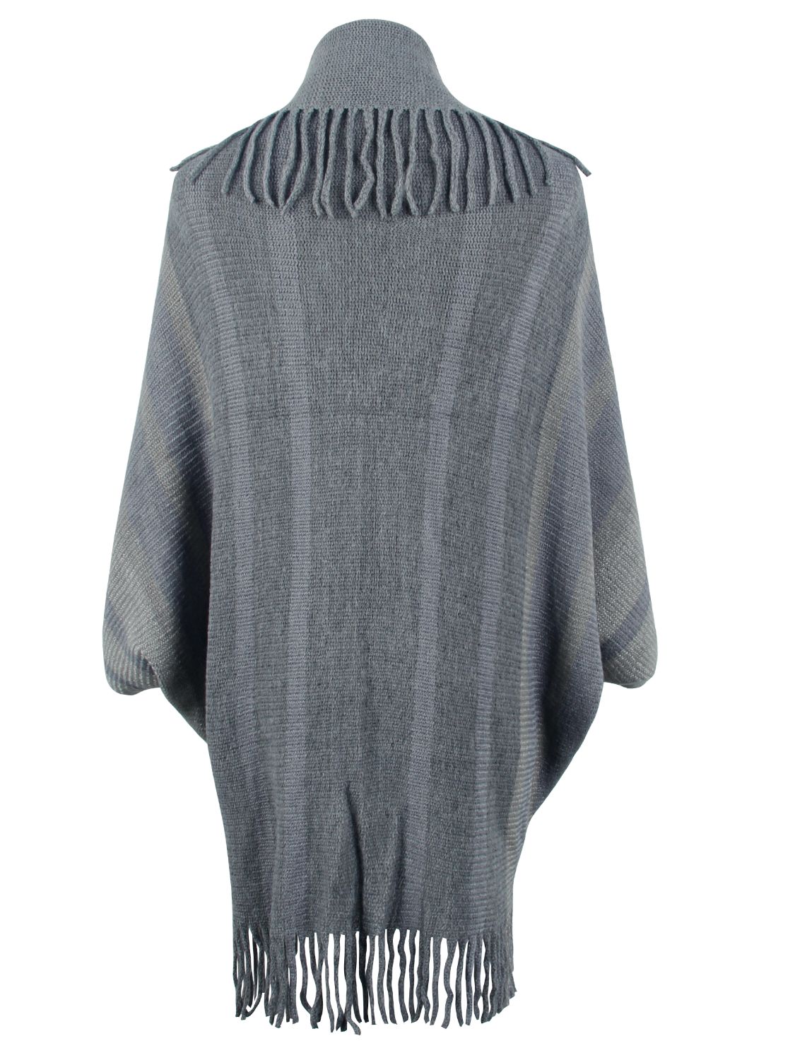 Fringe Detail Open Front Poncho BLUE ZONE PLANET