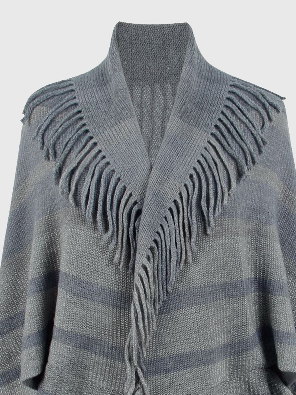 Fringe Detail Open Front Poncho BLUE ZONE PLANET