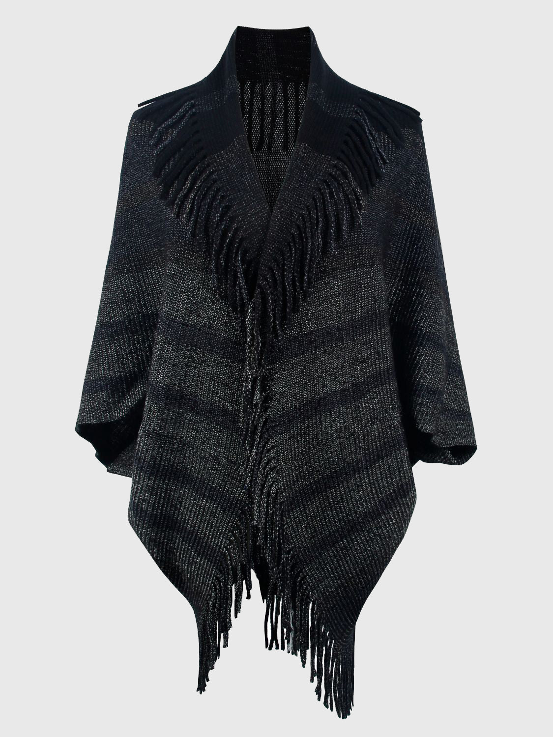 Fringe Detail Open Front Poncho BLUE ZONE PLANET