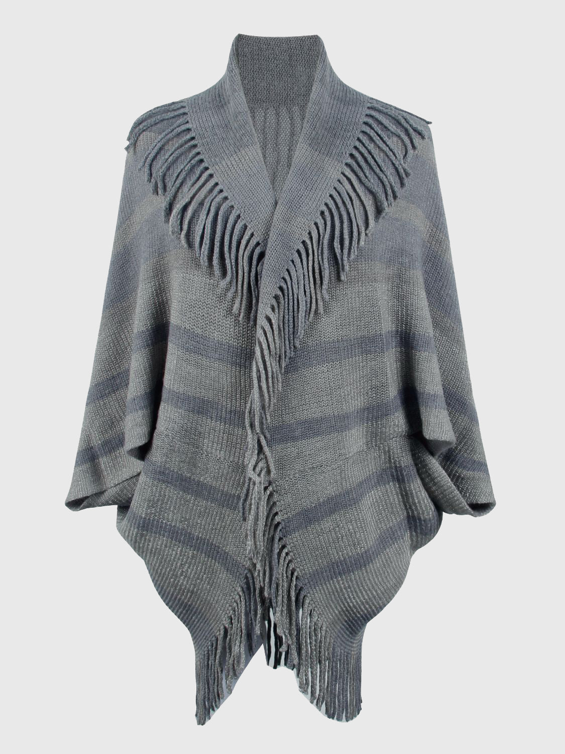 Fringe Detail Open Front Poncho BLUE ZONE PLANET