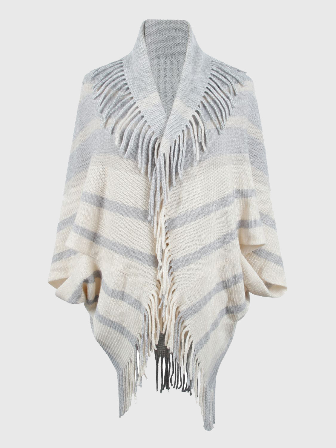 Fringe Detail Open Front Poncho BLUE ZONE PLANET