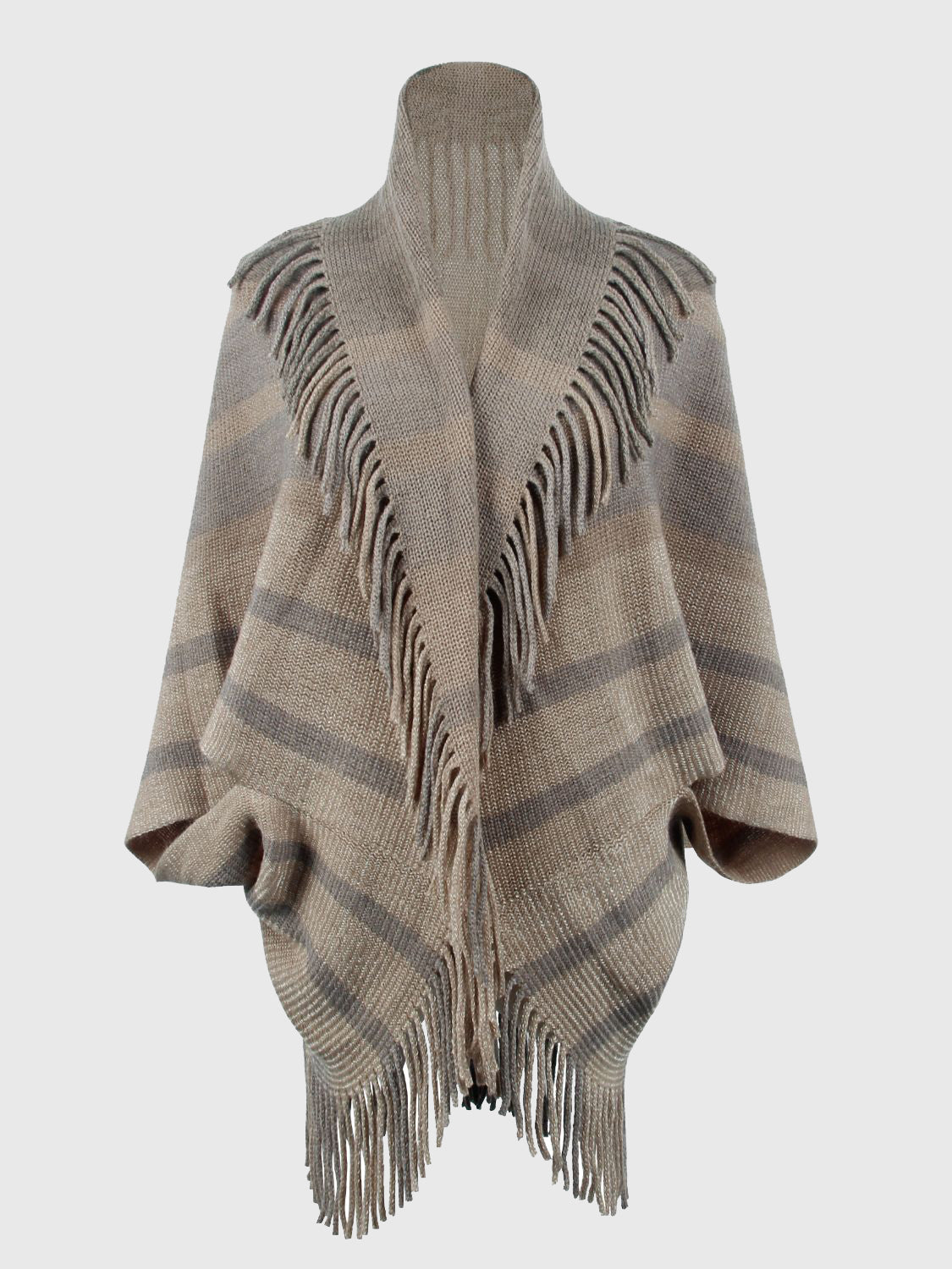 Fringe Detail Open Front Poncho BLUE ZONE PLANET