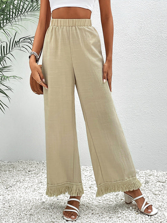 Fringe Detail Wide Leg Pants BLUE ZONE PLANET