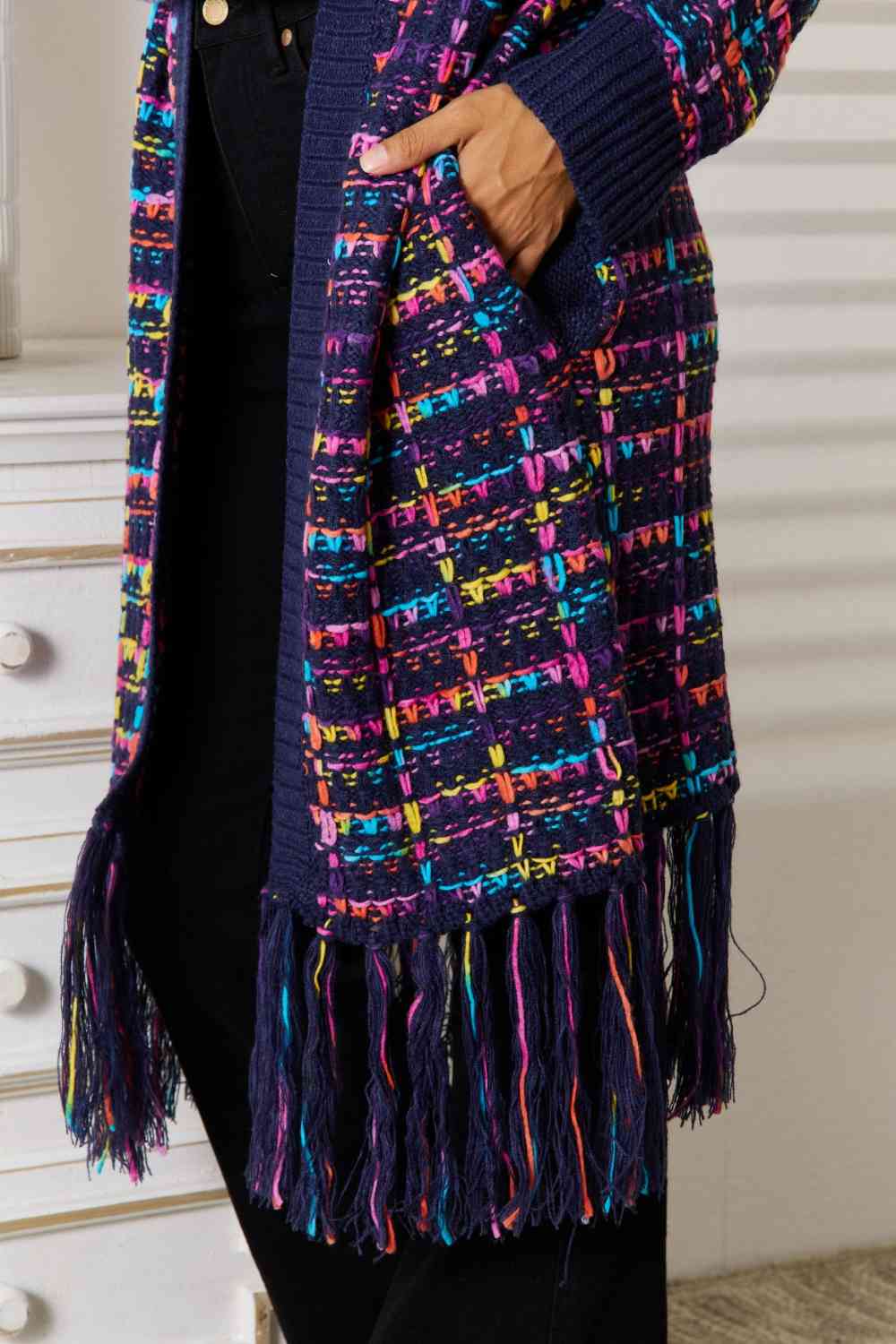 Fringe Hem Open Front Cardigan BLUE ZONE PLANET