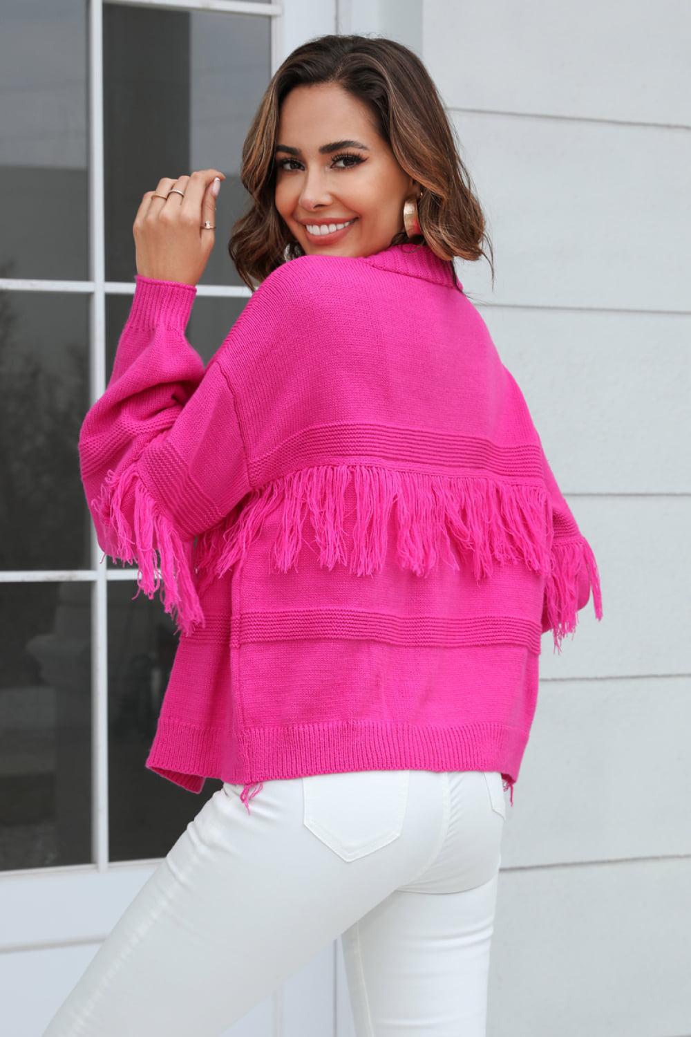 Fringe Trim Open Front Cardigan BLUE ZONE PLANET