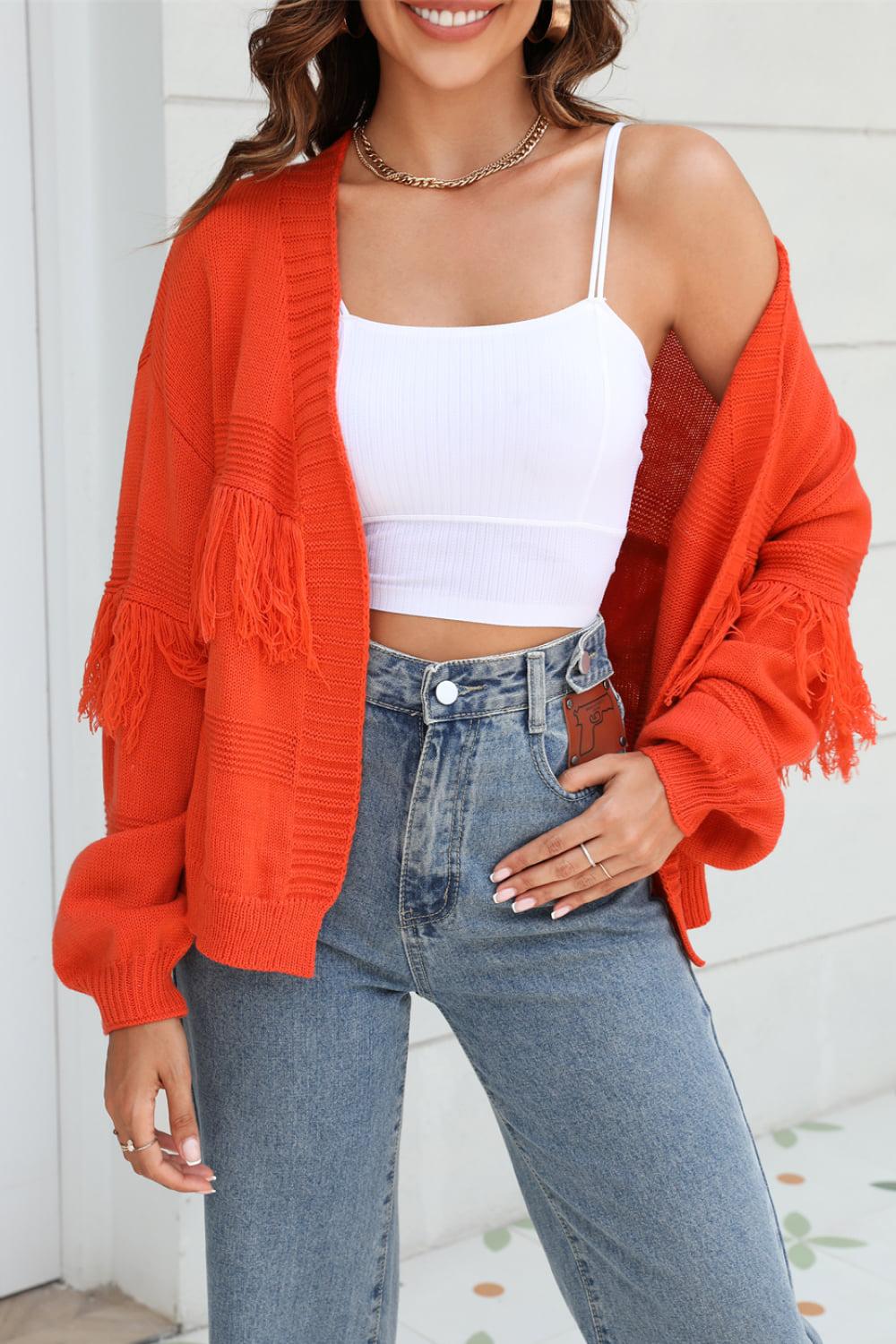 Fringe Trim Open Front Cardigan BLUE ZONE PLANET