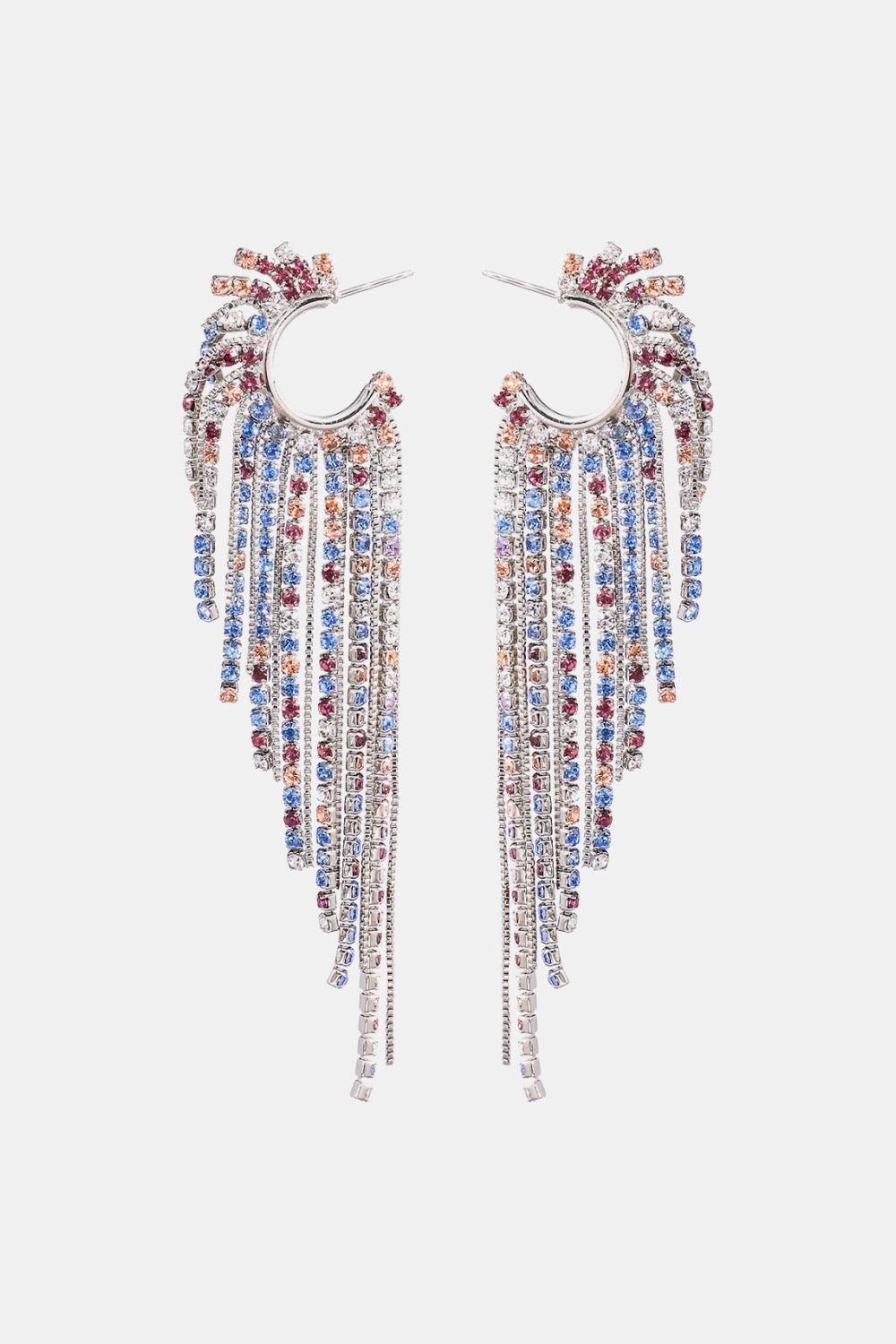 Fringed Rhinestone Zinc Alloy Dangle Earrings BLUE ZONE PLANET