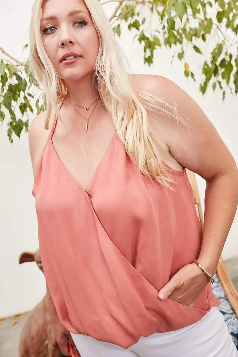 Front Surplice Pleats Back Shirring Solid Cami Top Blue Zone Planet