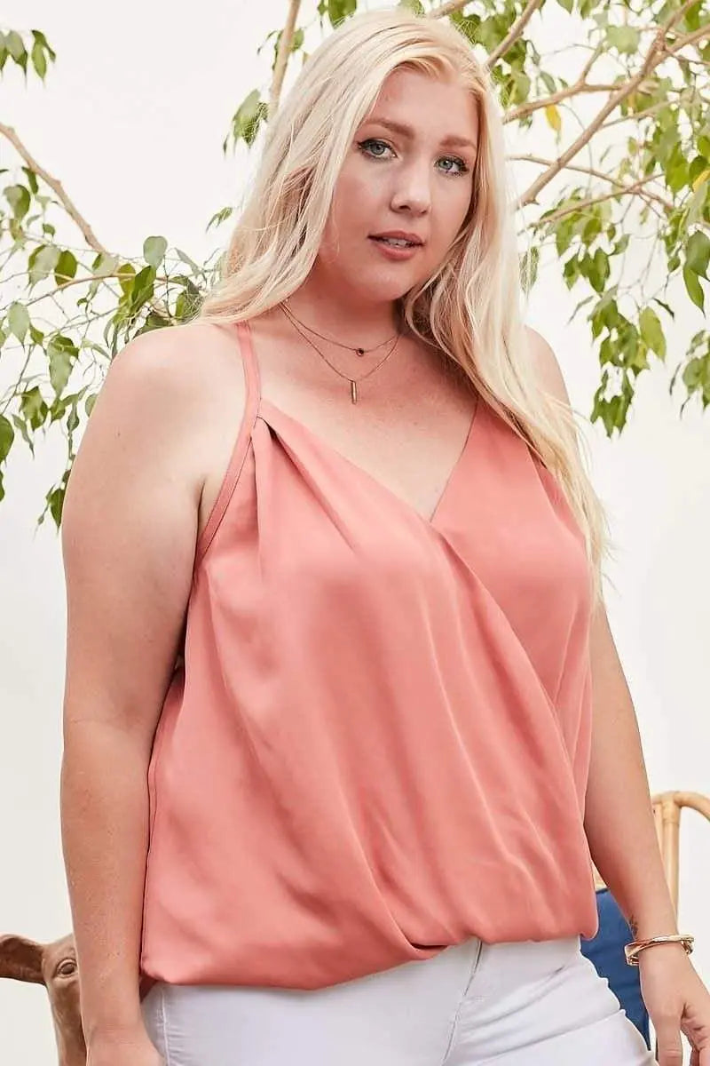 Front Surplice Pleats Back Shirring Solid Cami Top Blue Zone Planet