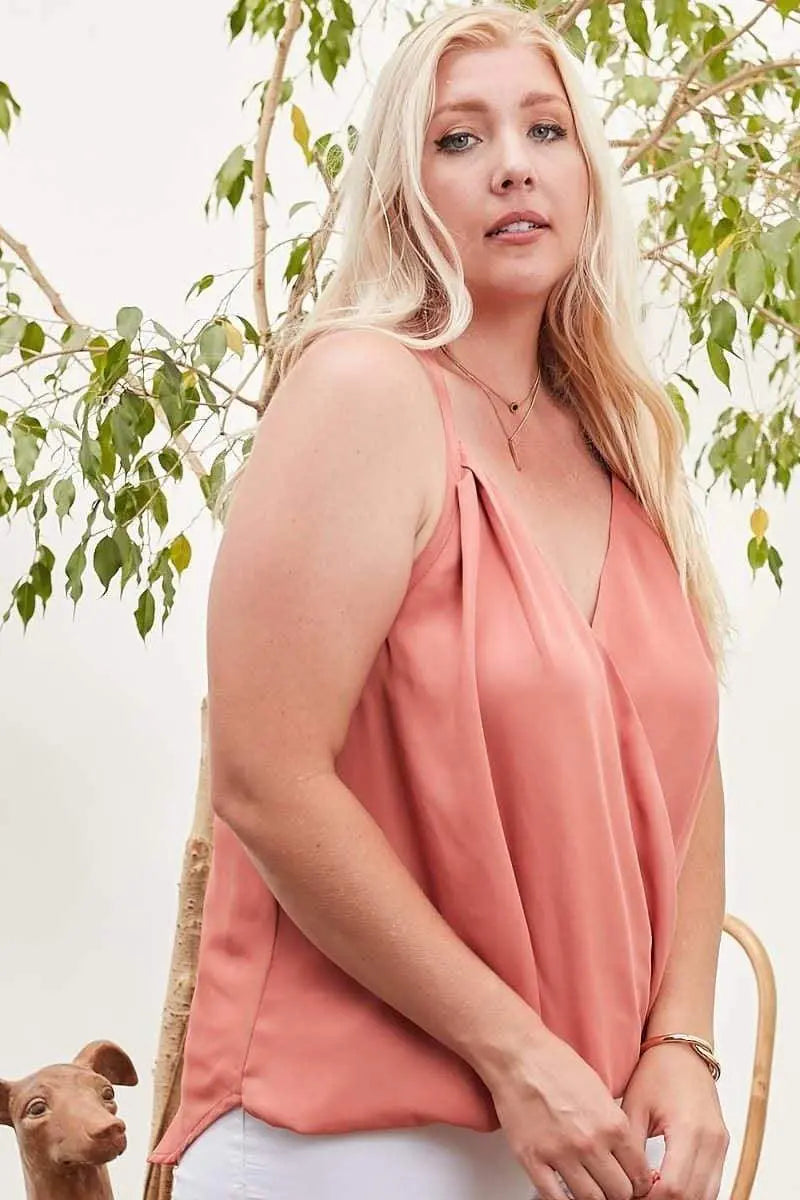 Front Surplice Pleats Back Shirring Solid Cami Top Blue Zone Planet