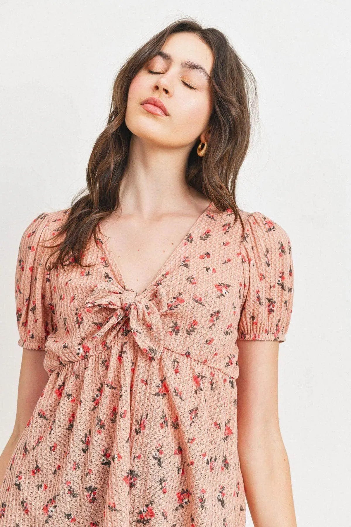 Front Tie Floral Waffle Top Blue Zone Planet