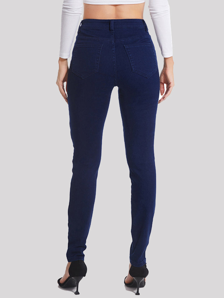 Full Size Button Fly Long Jeans BLUE ZONE PLANET