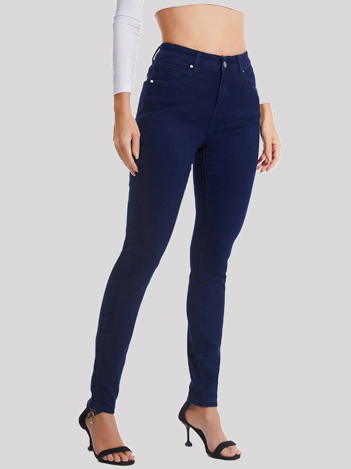 Full Size Button Fly Long Jeans BLUE ZONE PLANET