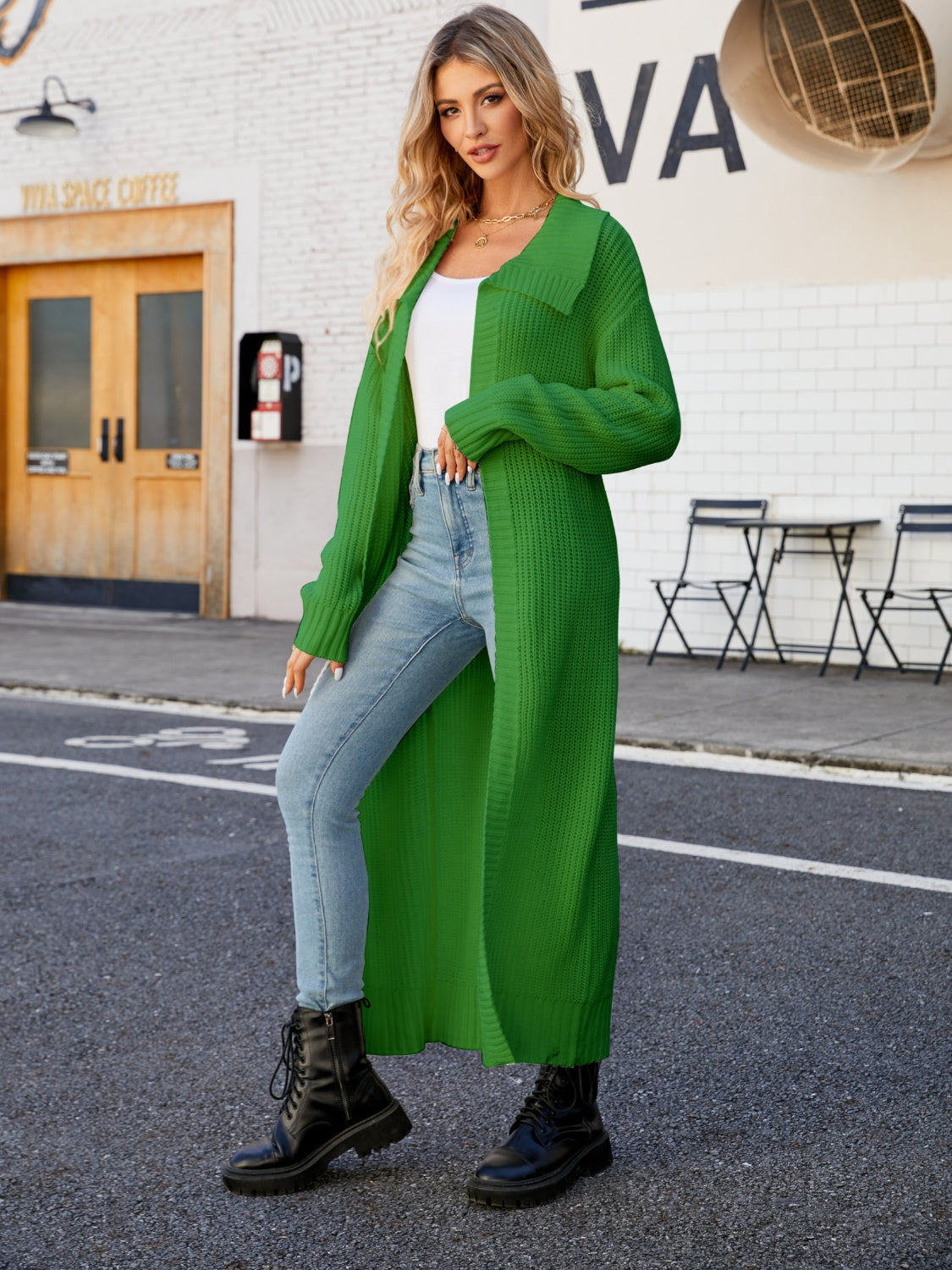 Full Size Collared Open Front Duster Cardigan BLUE ZONE PLANET