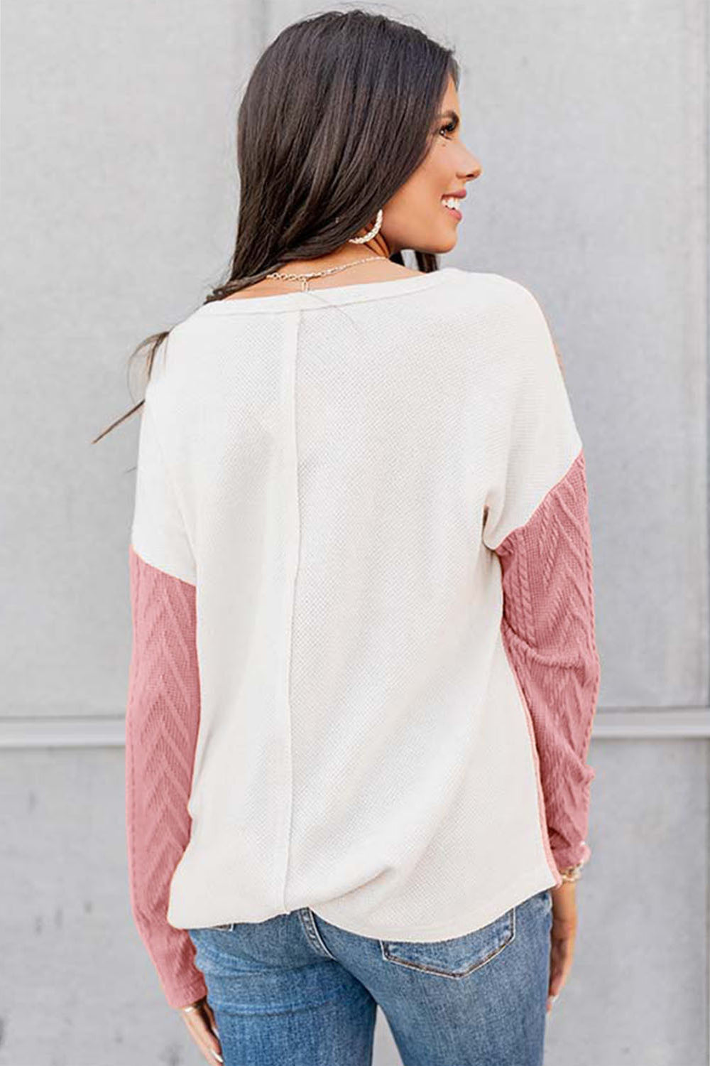Full Size Color Block Cable-Knit Sweater BLUE ZONE PLANET