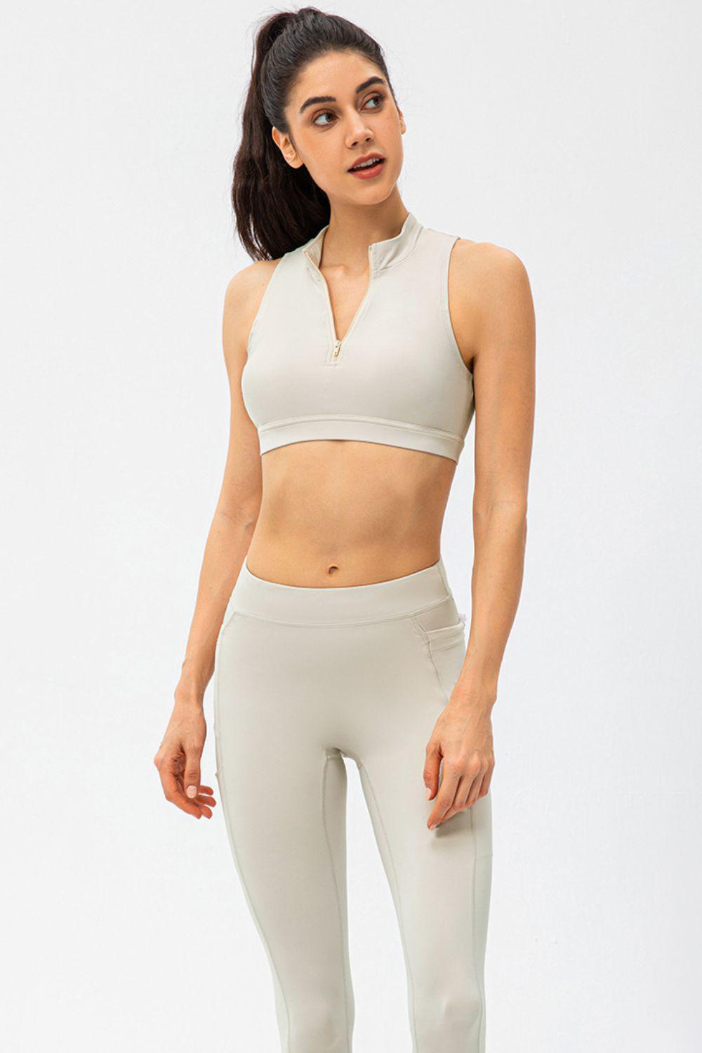 Full Size Cropped Cutout Back Zipper Front Active Tank Top BLUE ZONE PLANET