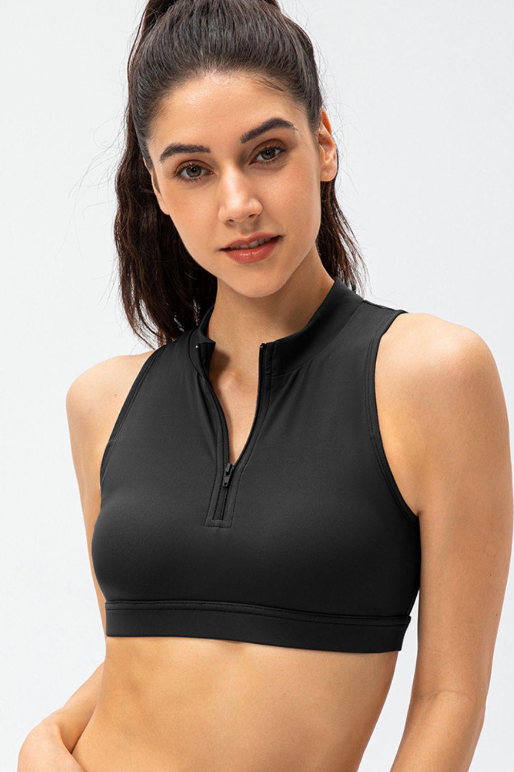 Full Size Cropped Cutout Back Zipper Front Active Tank Top BLUE ZONE PLANET
