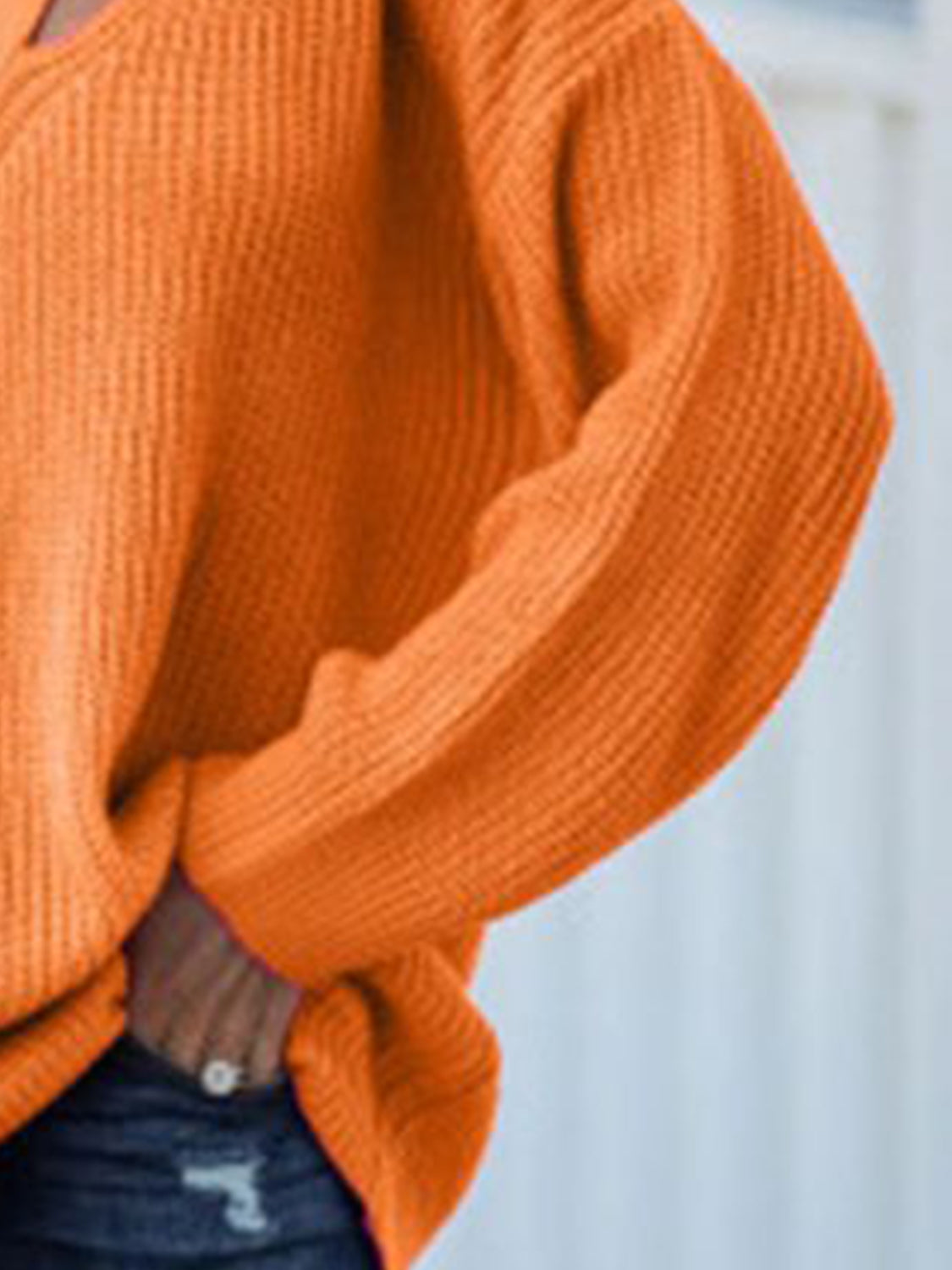 Full Size Cutout V-Neck Rib-Knit Sweater BLUE ZONE PLANET