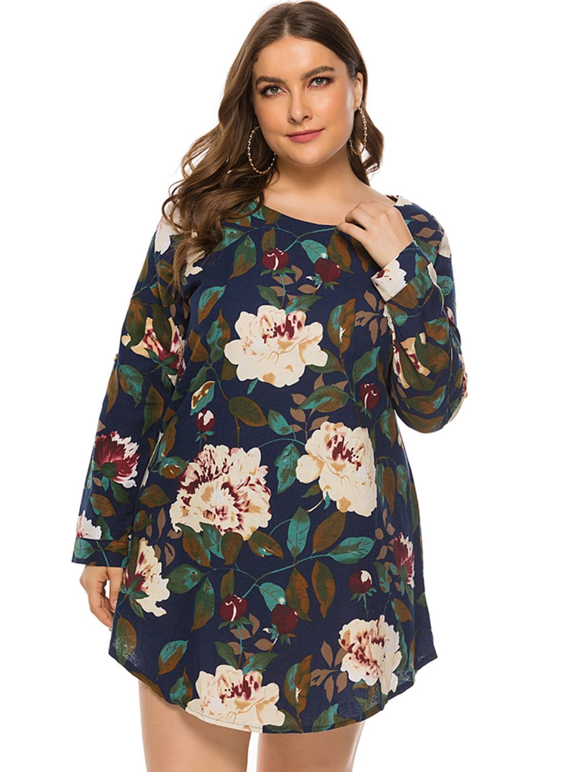 Full Size Floral Long Sleeve Mini Dress BLUE ZONE PLANET