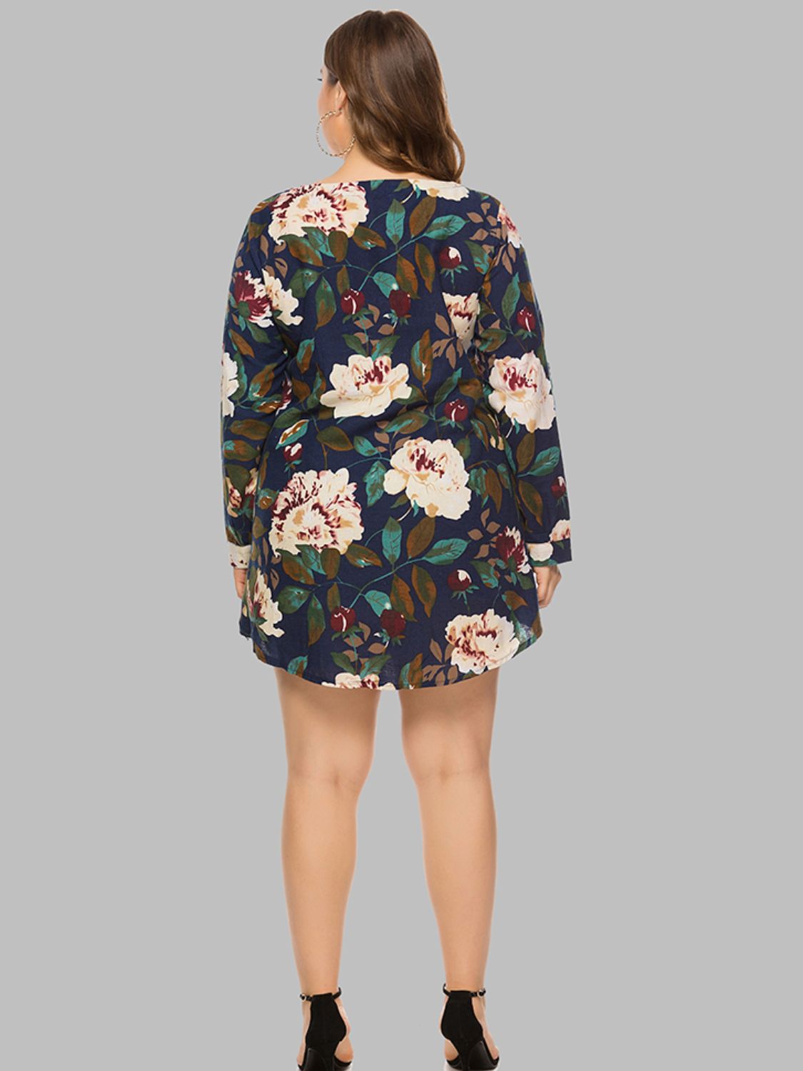 Full Size Floral Long Sleeve Mini Dress BLUE ZONE PLANET